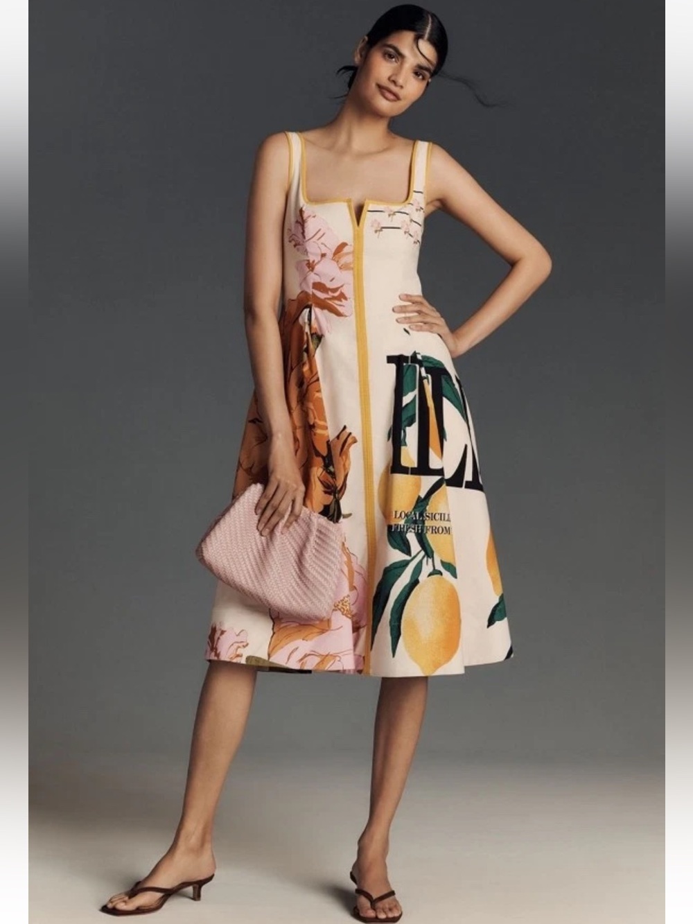 Maeve Sleeveless Notched Square Neck Midi Dress Size: 3X Lemons Anthropologie